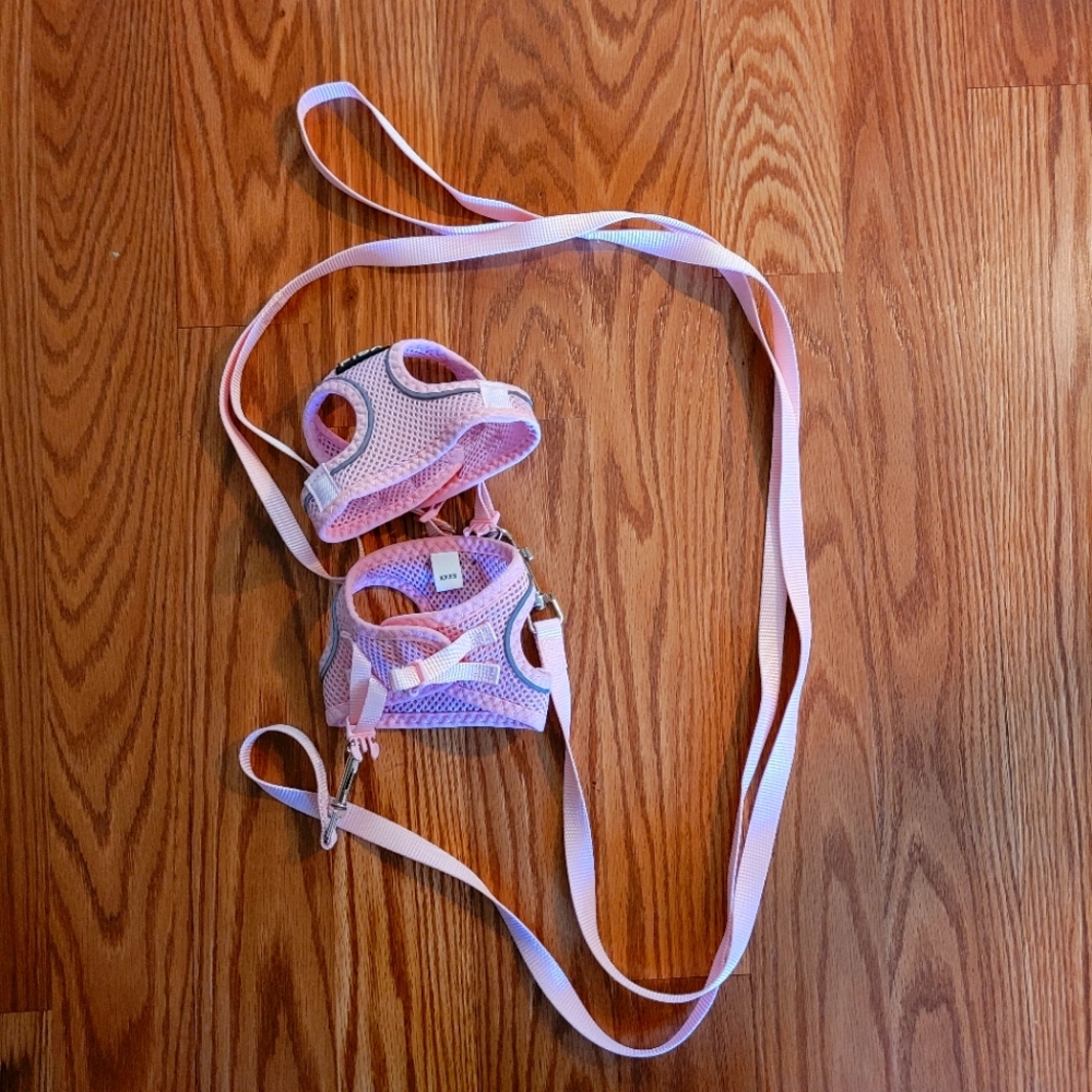 Pink XXXS kitten/puppy/toy dog harness and leash